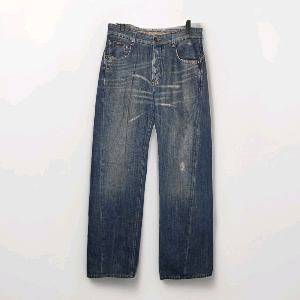 Ted Baker London‎ Jeans Mens 32 L Blue Straight Baggy Button Fly Denim Faded